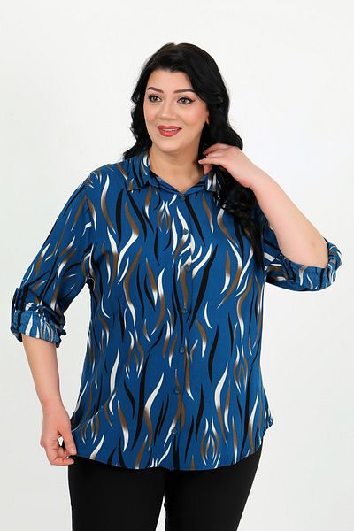 By Alba Collection Γυναικείο Πουκάμισο Βαμβακερό Βισκόζη με Σχέδιο Μπλε Navy