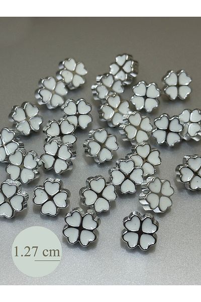 aensia Silver Inside White Enamel Four Leaf Clover 1.27 cm Metalized Shirt Blouse Button - Pack of 12
