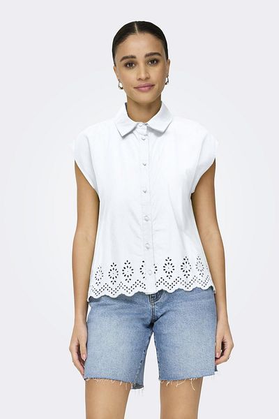 ONLY Onllou Life Emb S/S Shirt Ptm White