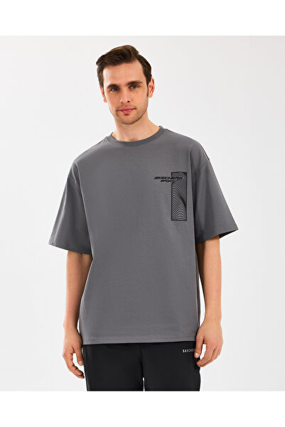 SKECHERS M Heavyweight Graphic Tee T-Shirt Erkek Gri Tshirt S2510153-003