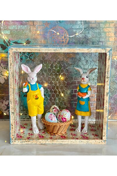 Kumsal Hobi Sanat Ahşap Derinlikli Telli Panoda Paskalya Tavşanları