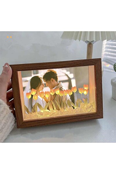 Belkis Lale gece lambası ahşap dekor fotoğraf çerçevesi sevgiliye hediyelik a...