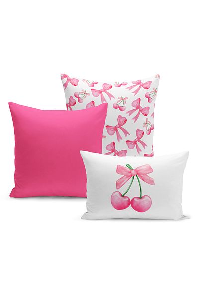 Bertille Home Σετ κάλυμμα μαξιλαριού ριχτάρι σειράς Cherry διπλής όψης ψηφιακής εκτύπωσης 3 τεμαχίων