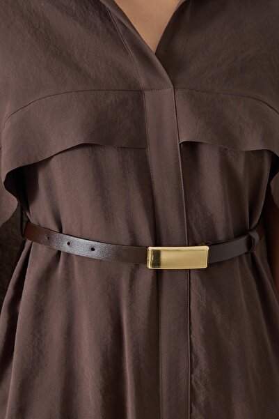 Setre Рокля с риза и яка в цвят горчиво кафе и колан