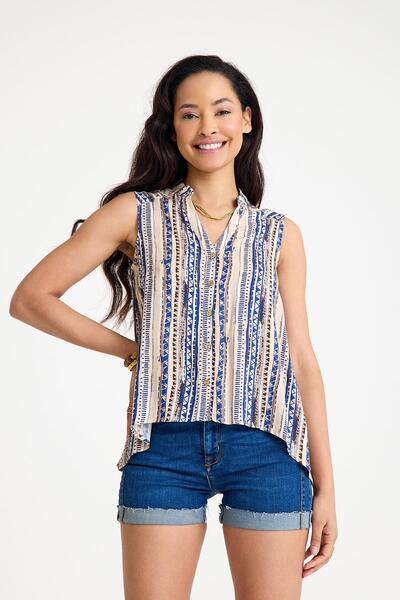 Los banditos Καλοκαιρινή μπλούζα με γιακά πουκάμισο ασύμμετρη κοπή