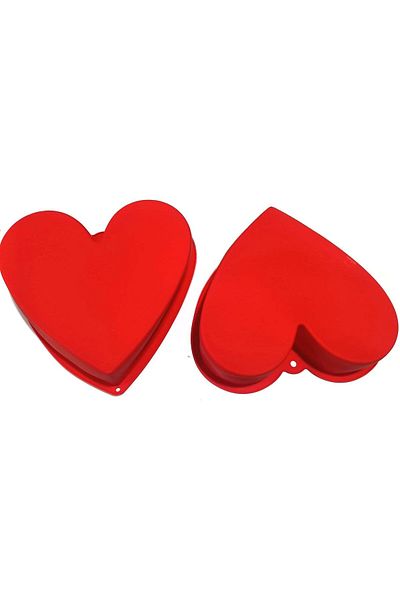 COOYA 2PCS Non-stick Heart Shaped Silicone Cake Pan, Safe to Use in the Freezer, Microwave and Oven (Red)
