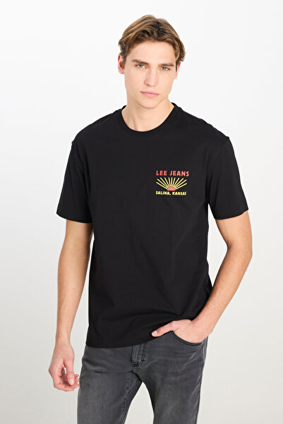 Lee %100 Pamuk Relaxed Fit Geniş Kesim Bisiklet Yaka Siyah Tişört