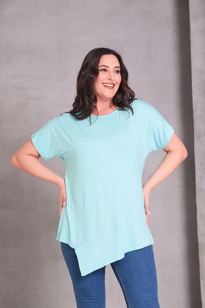 Ebsumu Women's Large Size Asymmetrical Cut Loose Mint Blouse