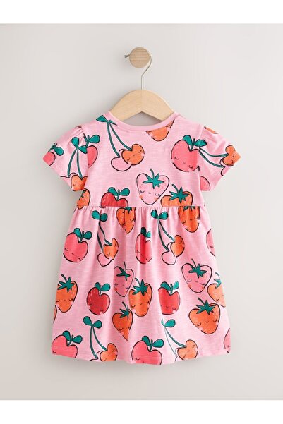 Next Baby 100% Cotton Strawberry Pink Short Sleeve Dress