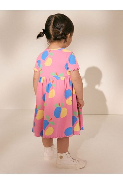 Next Baby 100% Cotton Pink Fruit Pattern Short Sleeve Dress