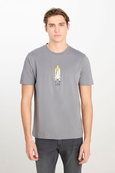 Lee 100% Cotton Regular Fit Regular Cut Crew Neck Printed Gray T-Shirt