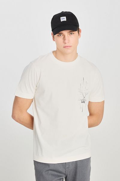 Lee 100% Cotton Regular Fit Regular Cut Crew Neck Printed Ecru T-Shirt