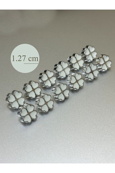 aensia Silver Inside White Enamel Four Leaf Clover 1.27 cm Metalized Shirt Blouse Button - Pack of 12