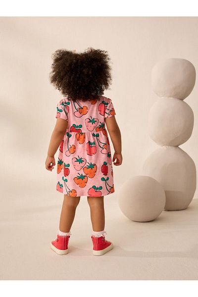 Next Baby 100% Cotton Strawberry Pink Short Sleeve Dress