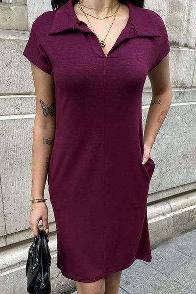 Ded COLLECTION Women's Polo Neck Modal Fabric Short Sleeve Comfortable Fit Dress