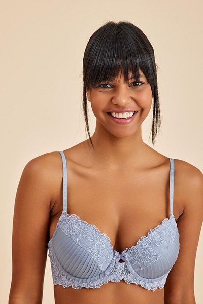 Amarelle Paris Gray Blue Underwire Lace Padded Push-Up Bra