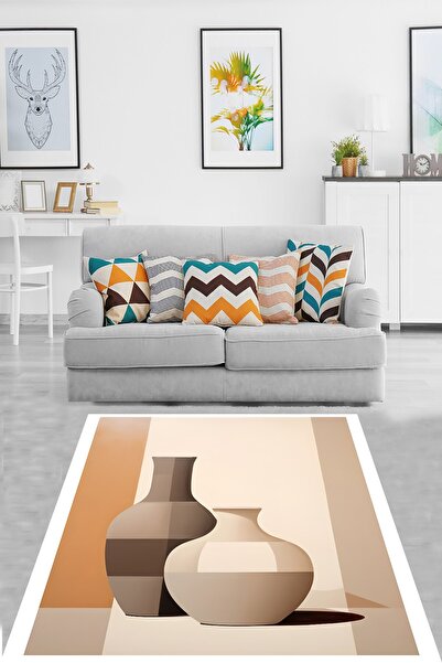 on the clouds Bohem Temalı Vazo Desenli Yıkanabilir Kaymaz Taban Leke Tutmaz ...