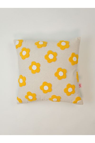 Galia Tasarım Κάλυμμα μαξιλαριού με μοτίβο Daisy - Washed Linen Yellow