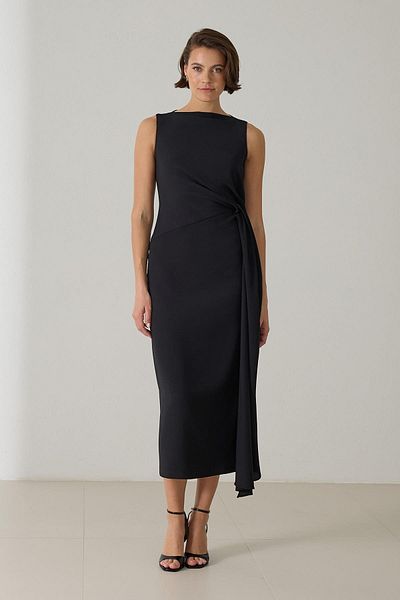 Setre Black Waist Detailed Sleeveless Midi Dress