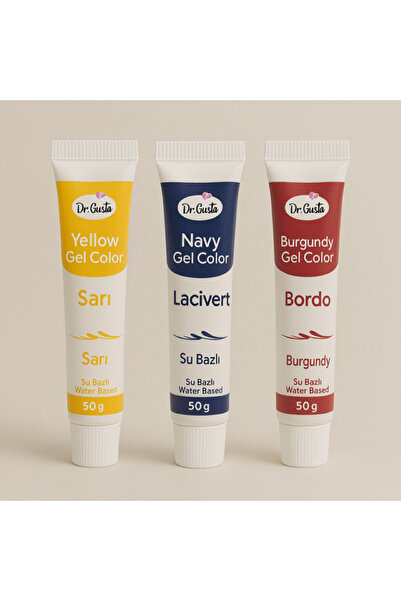 Dr. Gusto Jel Gıda Boyası 3 lü Set Sarı Lacivert Bordo 50 gr