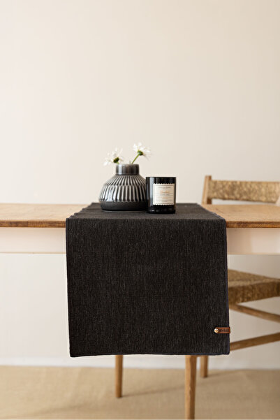 Wellstil سولين |   عداء كتان أسود مقاوم للبقع 35 × 120 سم