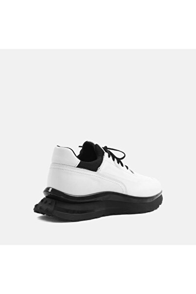 Celal Gültekin Erkek Beyaz Bağcıklı Kalın Tabanlı Deri Sneaker