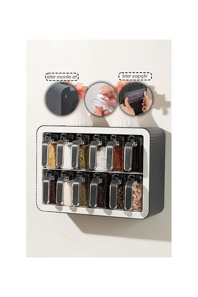 Cosiness Set of 12 Wall-Mounted Spice Shakers with Spoons