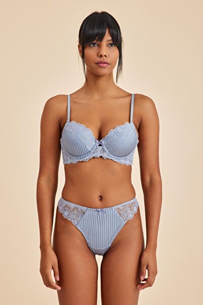 Amarelle Paris Gray Blue Underwire Lace Padded Push-Up Bra