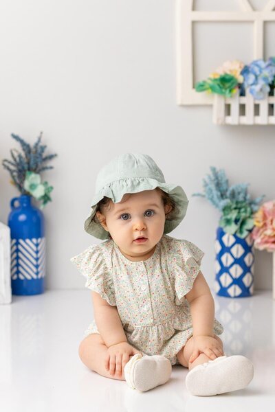 Mininio Baby Girl Floral Patterned Short Jumpsuit - Yavruağzı