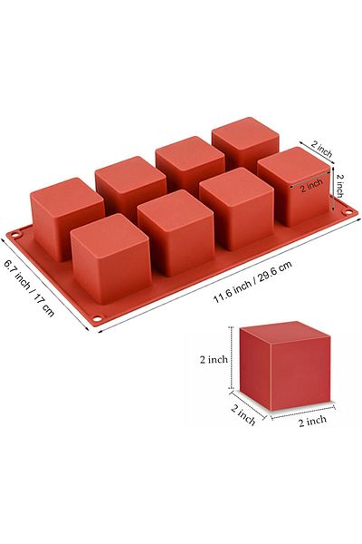 COOYA Silicone Mold, 2×2×2 Inch Baking Cube for Candy, Cakes, Jelly, Brownie, Soap and Wax (8 Cavities)