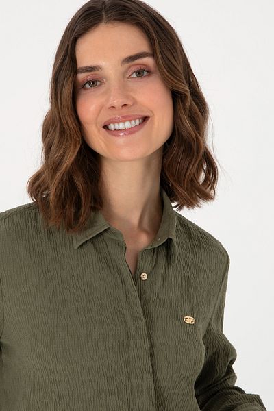 U.S. Polo Assn. Women's Dark Khaki Long Sleeve Tunic Shirt 50306754-Vr111