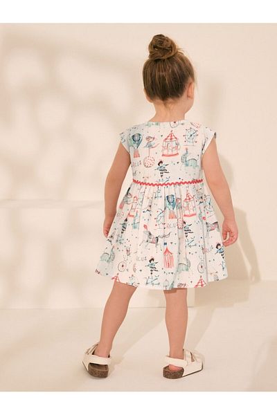 Next Baby 100% Cotton Cream Sea Pattern Short Sleeve Dress