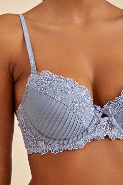 Amarelle Paris Gray Blue Underwire Lace Padded Push-Up Bra
