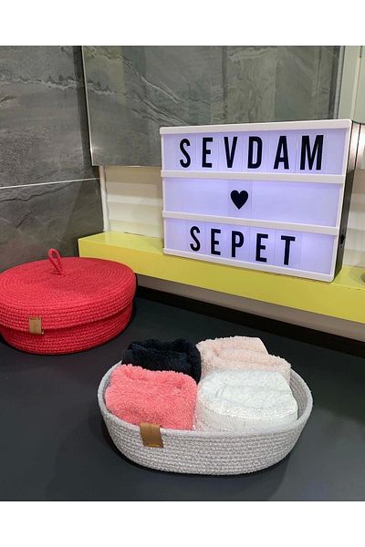 Sevdam Sepet Γκρι Μίνι Καλάθι Πετσέτας - Διακοσμητικό Βαμβακερό Κορδόνι