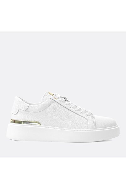 Celal Gültekin Erkek Beyaz Bağcıklı Kalın Tabanlı Deri Sneaker
