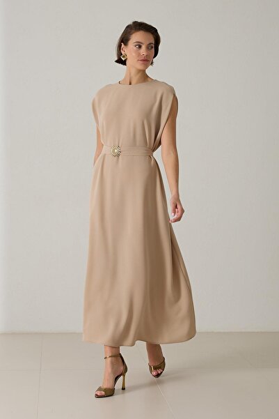 Setre Biscuit Brooch and Halter Detail Relaxed Cut Wide Fit Dress