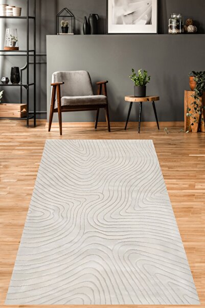 on the clouds Modern Motifli Gri Çizgi Desenli Yıkanabilir Kaymaz Taban Leke ...