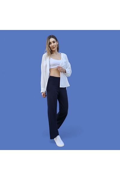 opheliateks Women's Lycra Elastic Waist Comfortable Wide Leg Palazzo Navy Blue Trousers