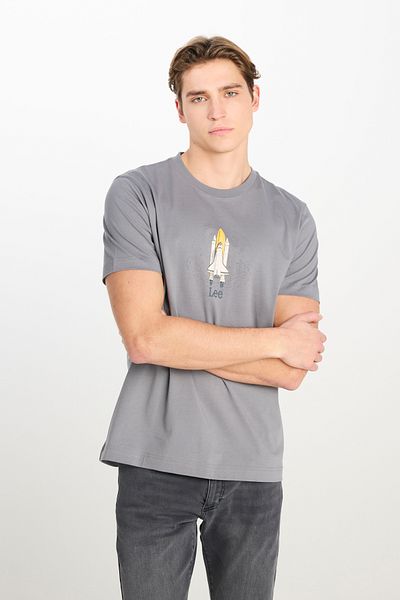 Lee 100% Cotton Regular Fit Regular Cut Crew Neck Printed Gray T-Shirt