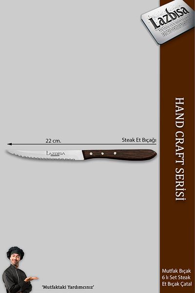 LAZBİSA Hand Craft Series Steak Meat Knife Kitchen Knife 6-Piece Restaurant Meat Cutting Chopping Knife