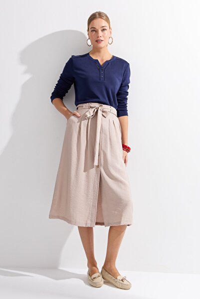 Desen Triko Γυναικεία βαμβακερή μπλούζα με βελόνα στον ώμο και το γιακά K.Navy Blue