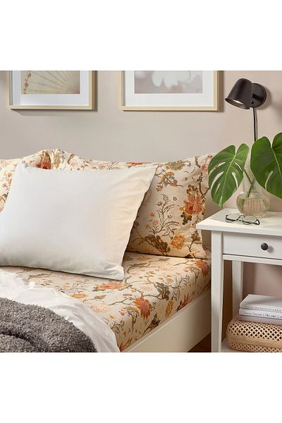 IKEA NÄSSELKLOCKA Fitted sheet, light grey-beige, 180 x 200 cm