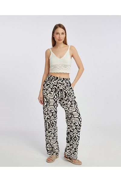 Fox Moda Viscose Fabric Patterned Summer Women's Trousers, with Pocket Detail