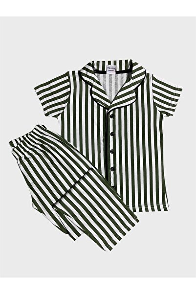 ALİŞ KİDS Set de pijamale de vară pentru băiat, 100% bumbac, cu dungi verzi, ...