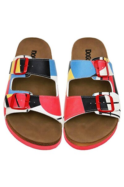 Dogo Women's Vegan Leather Multicolor Slippers - Bauhaus Birdie Design