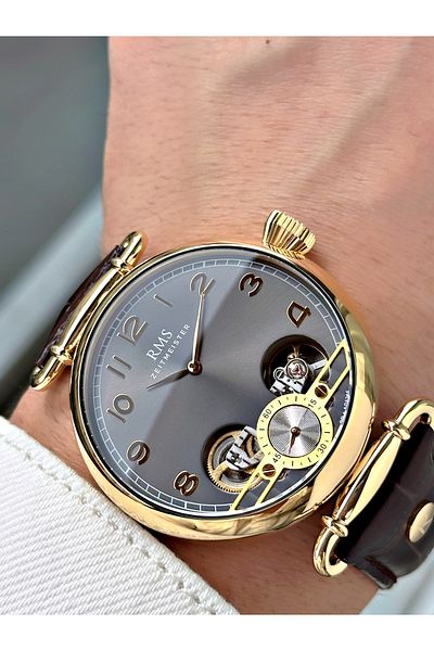 Romanson Semi-Automatic Mechanism Brown-Gold Color Leather Cord Steel Case Men's Wristwatch 1267Ka