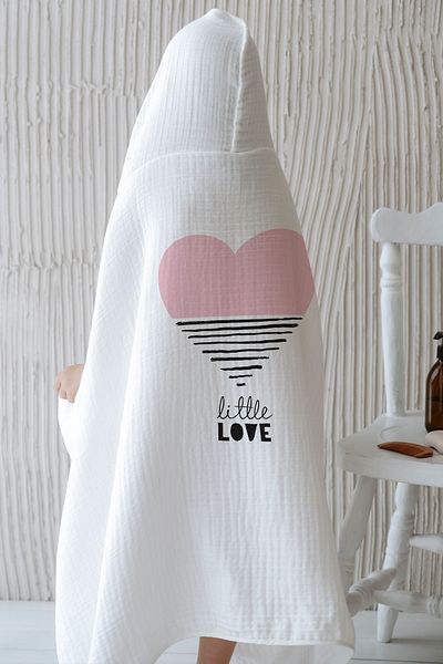 Tuğba Kuğu 4 Layers Muslin Hooded Towel - Pure Baby Series - Pink Striped Heart
