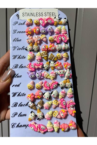 bisiylerbisiyler kuromi çelik kız çocuk küpe 3 çift