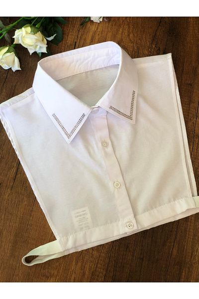 mirach Double Diamond Evening Dress Shirt Collar White Gem Stone Shiny Stone Detailed Stylish Collar Sleeveless Neck Collar