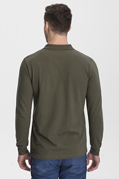 hateko Чоловіче поло з бавовни хакі з довгим рукавом з коміром Tisort